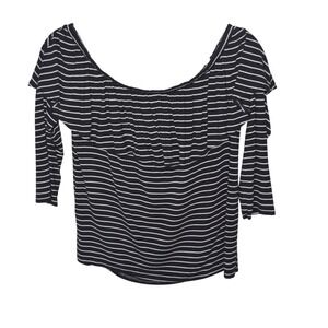 American‎ Eagle Outfitters Ruffle Top Off Shoulder Striped 3/4 Sleeve M
